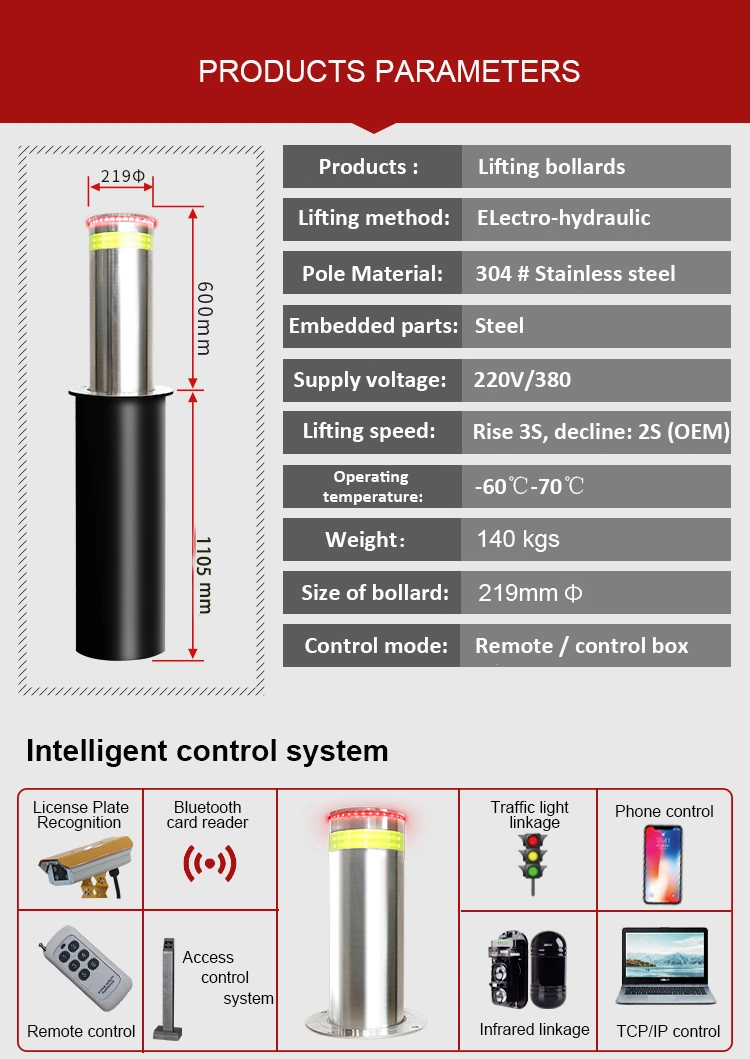 Automatic Electrical Hydraulic Rising Retractable Bollard for Vehicle Security Protection